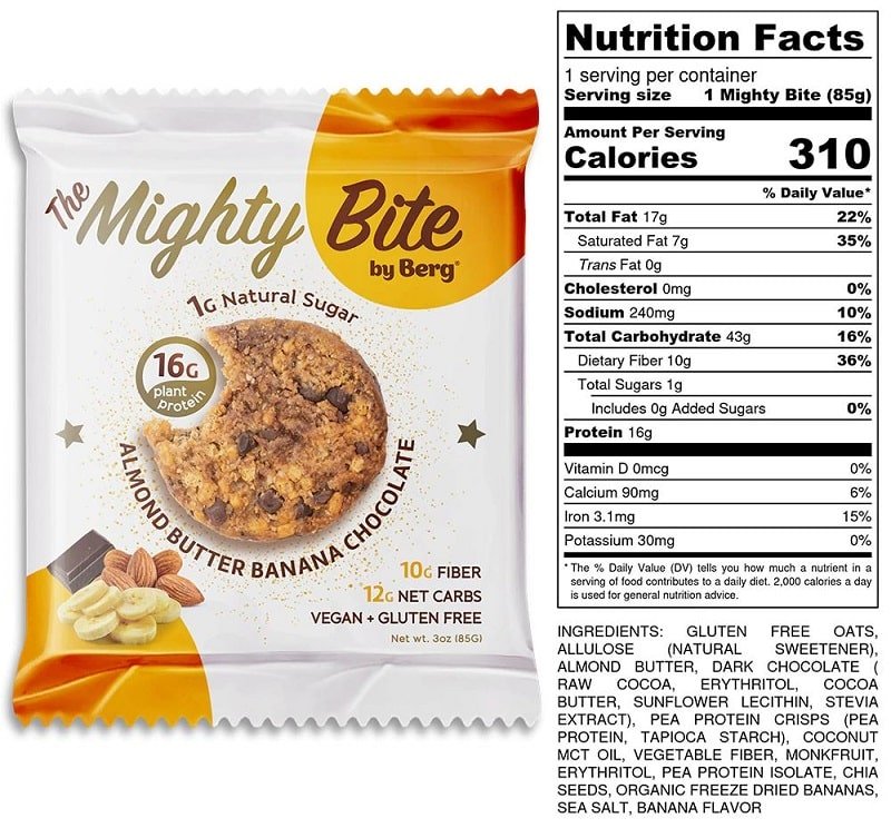 Berg BitesBerg Bites The Mighty Bite by Berg | Healthy Cookie | Vegan Snack | No Added Sugar | High Protein, Low Carb | Almond Butter Banana Chocolate | 3 OunceSnacks86515300035