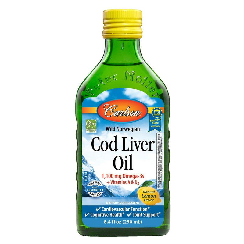 CarlsonCarlson Wild Norwegian Cod Liver Oil, Liquid, 1,100 mgOils & Omega 3sLemon - 250 mL088395013515