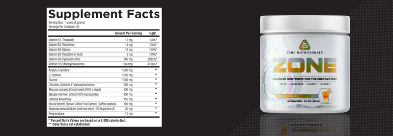 Core NutritionalsCore Nutritionals ZONE Advanced Nootropic for the Creative Mind (20 Servings)Pre - WorkoutArnold Palmer672975315559