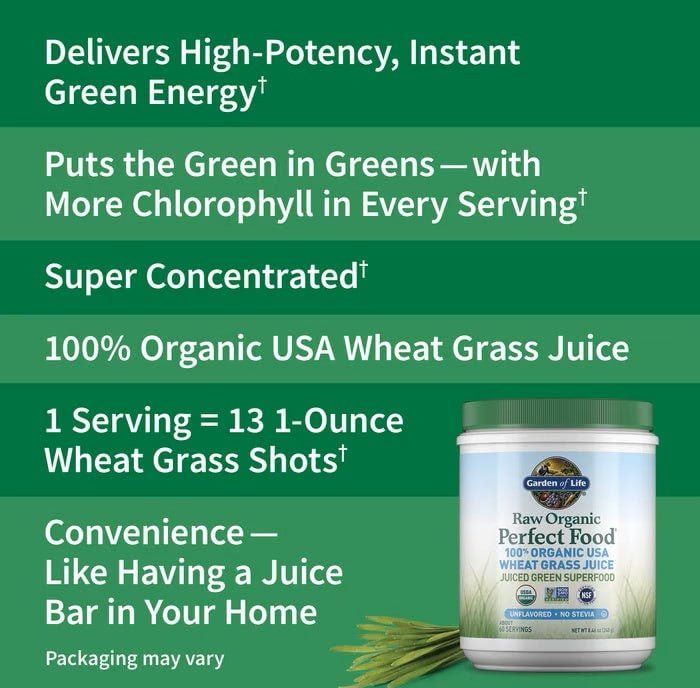 Garden of LifeGarden of Life Raw Organic Perfect Food 100% Organic USA Wheat Grass Juice Juiced Green Superfood 60 servingsDigestive Health658010124003