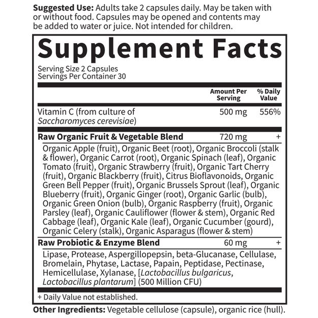 Garden of LifeGarden of Life Vitamin Code Raw Vitamin, 500mg, Fruit & Veggie Blend, Probiotics Supplements for Adults, Vegan, Gluten Free, Orange, 60 CountVitamins & Minerals658010113816