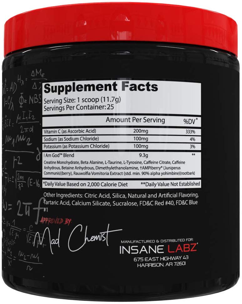 INSANE LABZINSANE LABZ I AM GOD God Like PreWorkout Powerhouse with AMPiberry (25 Servings)Pre - WorkoutFruit Punch040232550133