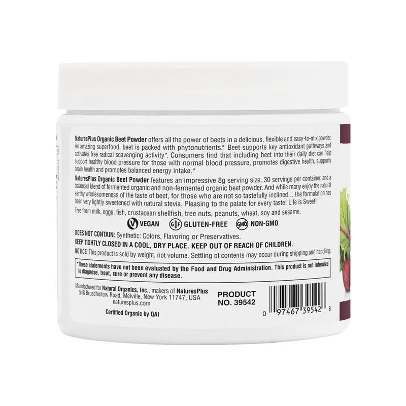 Natures PlusNatures Plus Organic Beet Powder, made with Naturally Fermented Beet .53lb 30 servingsVitamins & Minerals097467395428