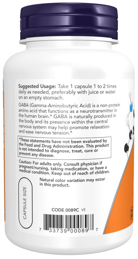 NOW FoodsNOW Foods GABA 750mg Neurotransmitter Support 100 CapsulesSleep Support733739000897