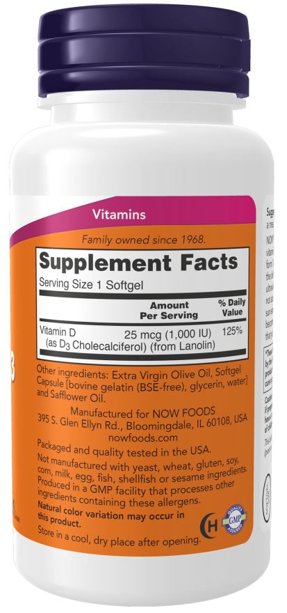 NOW FoodsNOW Foods Vitamin D - 3 1,000 IU 180 softgelsVitamins & Minerals733739003652