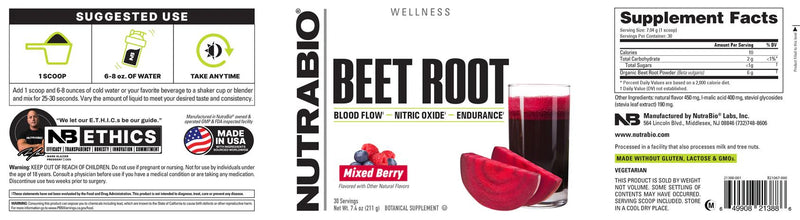 NutraBioNutraBio Beat Root Powder, Boost Nitric Oxide Levels 30 servingsHerbal Support649908213886