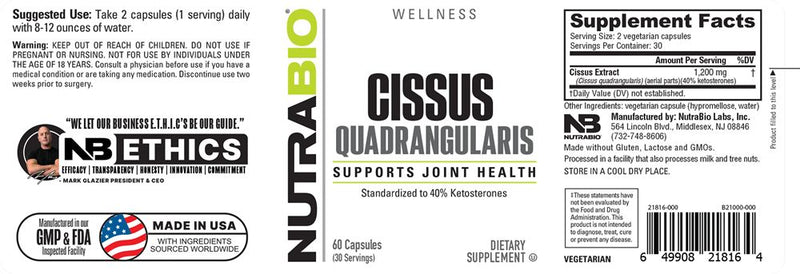 NutraBioNutraBio CISSUS Quadrangularis Supports Joint Health 60 CapsHerbal Support649908218164