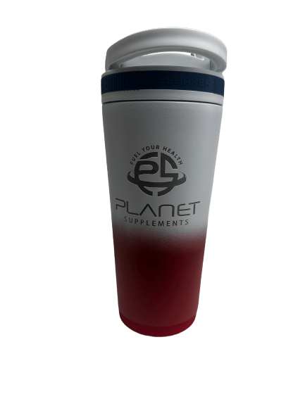 Planet SupplementsPlanet Supplements Branded Ice Shaker Tumbler, Stainless Steel Insulated Water Bottle without Straw 26ozShaker BottleRED/WHITE650245068596