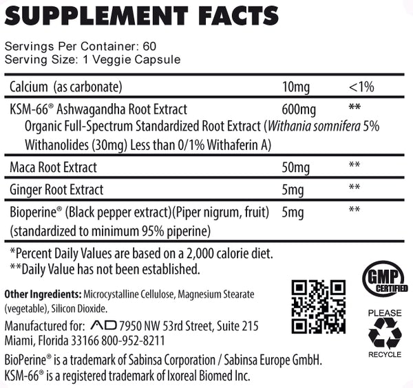 Project ADProject AD AD Life Ashwagandha (600mg KSM66 x 60 Capsules) with BioperineHerbal Support684031493613