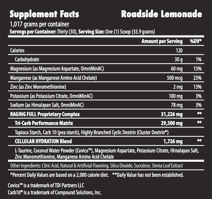 Project ADProject AD Raging Full, 30g Carbs from Cluster Dextrin+Carb10+Tapioca Starch 30 ServingsCarbohydrate PowderRoadside Lemonade684031493729