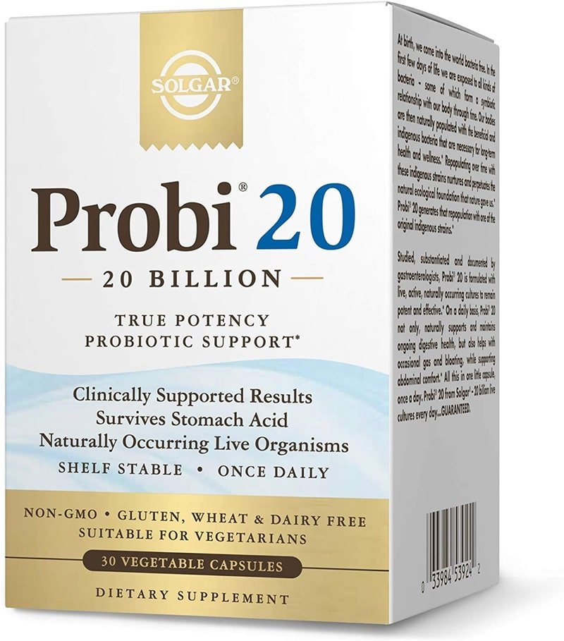 SolgarSolgar Probi 20 Billion, 30 Veg Caps Clinically Studied Supports Digestive Health Helps With Occasional Gas & Bloating 30 ServingsDigestive Health033984539242