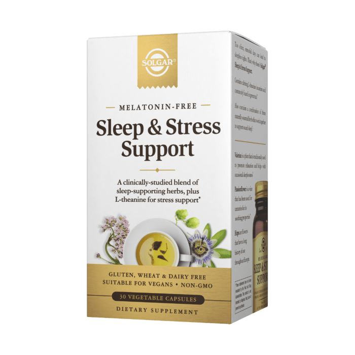 SolgarSolgar Sleep & Stress Support No Melatonin (30 Capsules) with Vitamin B6, Valerian Root, LTheanine. Passionflower, Hops ExtractSleep Support033984303195