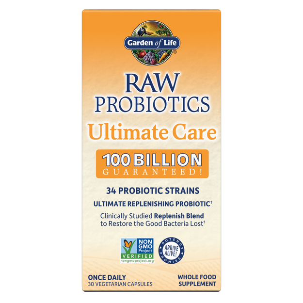 raw probiotics ultimate care 100 billion once daily 30 capsules
