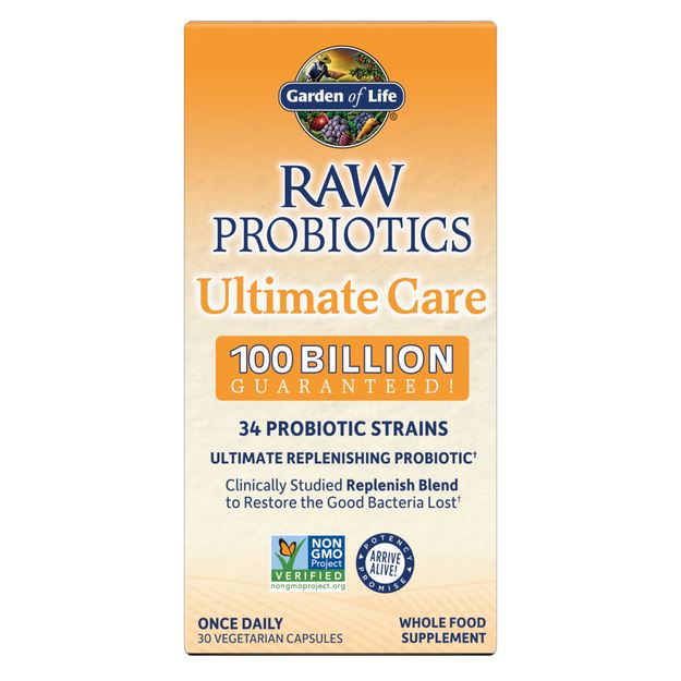 Garden of Life RAW Probiotics Ultimate Care 100 Billion 34 Probiotic Stains 30 Veg Caps