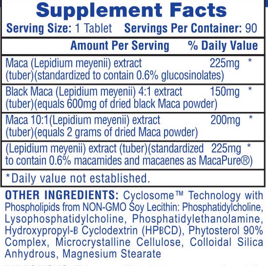 HiTech Pharmaceuticals Maca, Increase Libido and Sex Drive, Improved LH Response for Improved Testosterone Levels 90 tabs