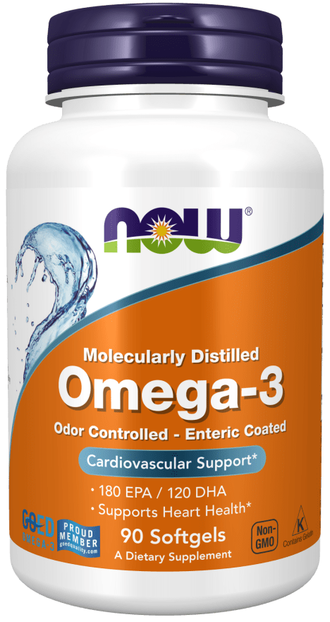 now foods omega 3 molecularly distilled enteric coated softgels 180 epa 120 dha 90 softgels
