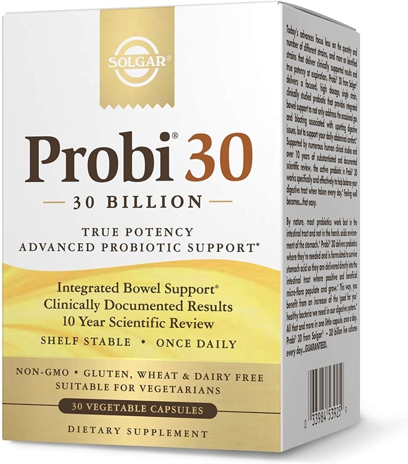 solgar probi 30 billion 30 veg caps clinically studied supports digestive health helps with occasional gas bloating 30 servings
