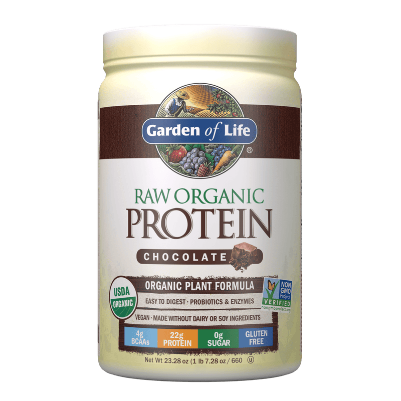 raw organic plant protein probiotics enzymes 24g protein 4g bcaas 0g sugar
