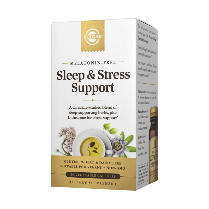 solgar sleep stress support no melatonin 30 capsules with vitamin b6 valerian root l theanine passionflower hops extract