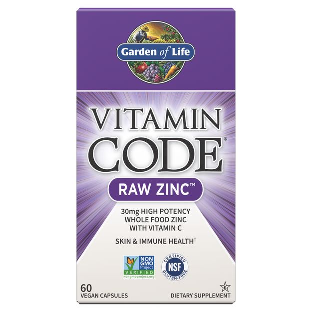 vitamin code raw vegan zinc capsules 30mg high potency vitamin c trace minerals probiotics for skin health immune 60 count